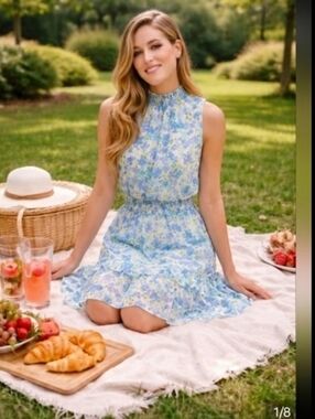 #87 - Emma & Michelle Floral Ruffle High Collar Midi Dress, Medium